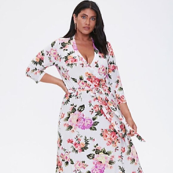 Forever 21 | Dresses | New Plus Size Floral Surplice Midi Dress Forever ...